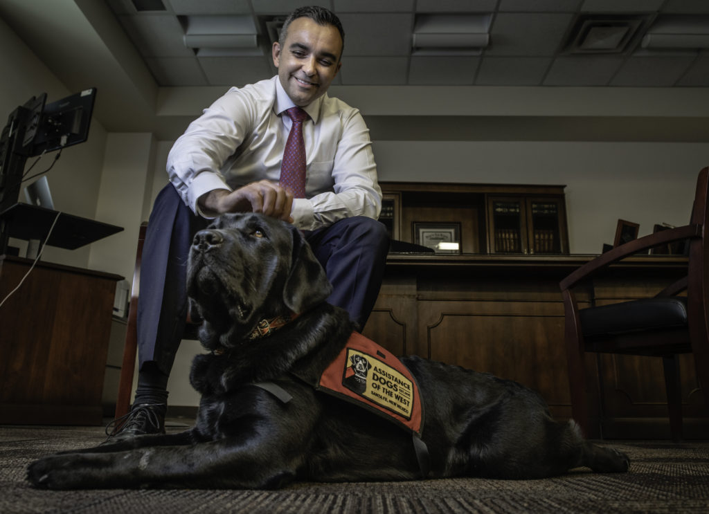 District Attorney Raúl Torrez with victim service dog.
(Roberto E .Rosales/AlbuquerqueJournal)